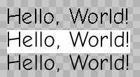 Screenshot of the chicken-sdl2-ttf demo program, displaying the text 'Hello, World!' three times.